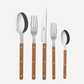 Teak Wood Bistro 5-piece flatware set with stainless steel and laminated wood handles.