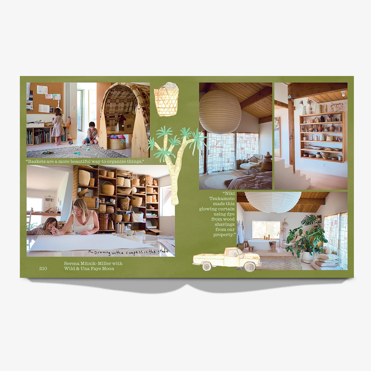 Open "The Selby Comes Home" hardcover book showing colorful interior design photos and illustrations.