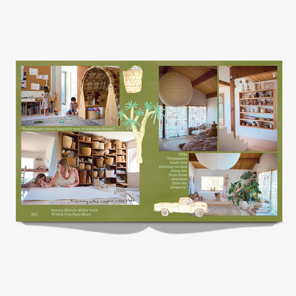 Open "The Selby Comes Home" hardcover book showing colorful interior design photos and illustrations.