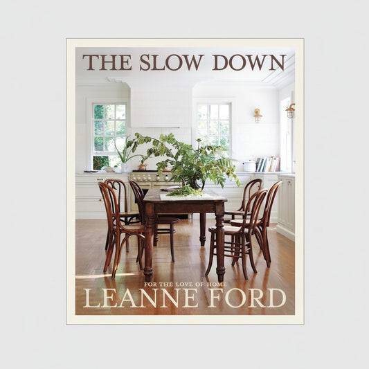 Hudson Grace The Slow Down hardcover interior design book featuring a rustic kitchen scene on the cover