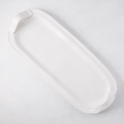 Tivoli white ceramic oversized long serving platter with two elegant handles.