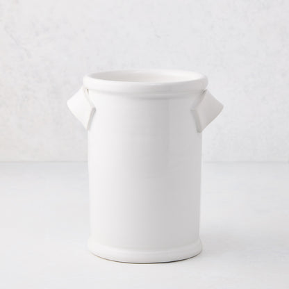 Tivoli white ceramic wine cooler with two simple handles, 5.5"Dia x 8.6"H x 7"W.