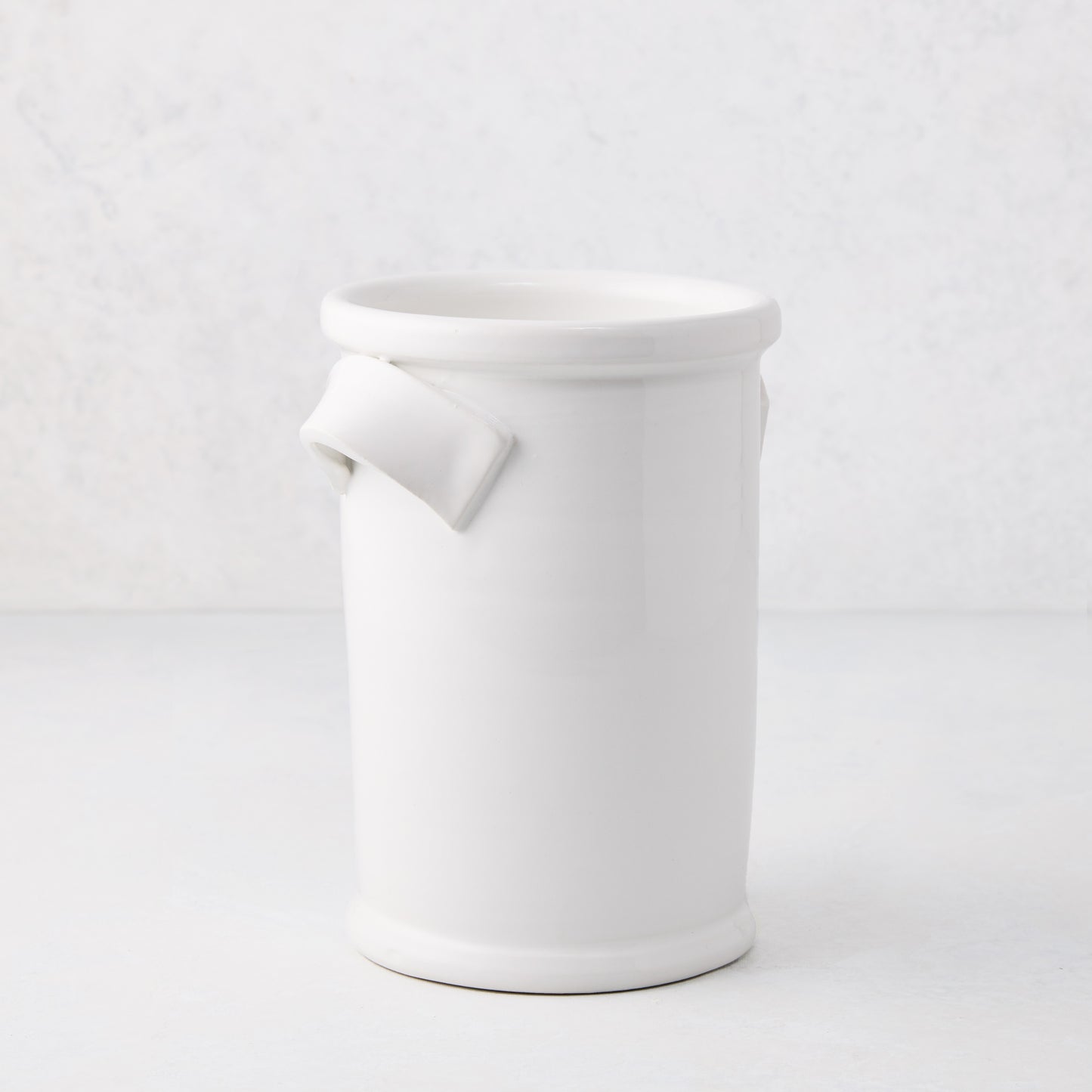 Tivoli white ceramic wine cooler with two simple handles, 5.5"Dia x 8.6"H x 7"W.