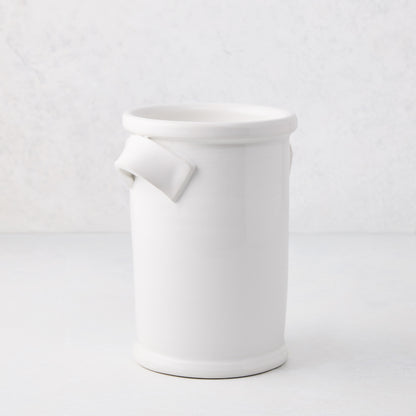Tivoli white ceramic wine cooler with two simple handles, 5.5"Dia x 8.6"H x 7"W.