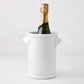 Tivoli white ceramic wine cooler with two handles, holding a champagne bottle.