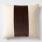 20x14 inch rectangular linen pillow with a wide, centered brown velvet stripe and subtle flange edge.