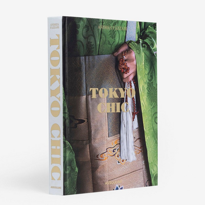 Tokyo Chic" silk hardcover book by Andrea Fazzari, featuring a green kimono and red beaded jewelry.