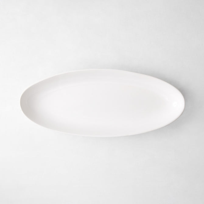 Torino Small Oval Ceramic Serving Platter, thick white glaze, 21.5"L x 8.75"W.