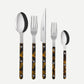 Tortoise Bistro 5-piece flatware set with 18/10 stainless steel and brown tortoise acrylic handles.