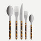 Tortoise Bistro Vintage Finish 5-piece flatware set with stainless steel and acrylic tortoise-patterned handles.