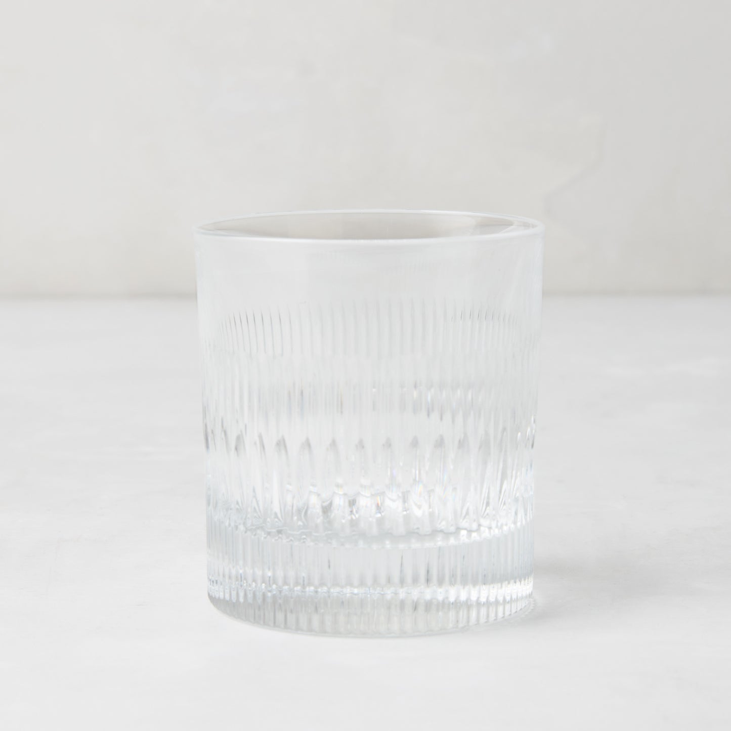 Tratto ribbed eco-crystal old fashioned glass, clear, sturdy, short, broad.