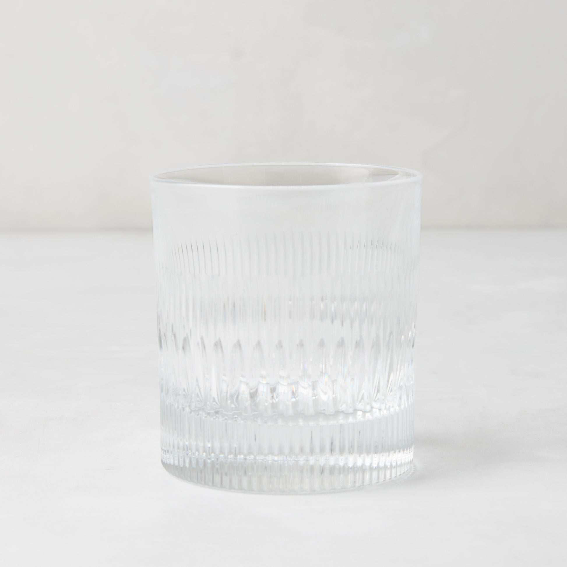 Tratto ribbed eco-crystal old fashioned glass, clear, sturdy, short, broad.