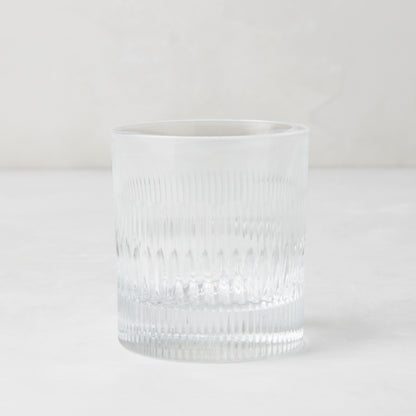 Tratto ribbed eco-crystal old fashioned glass, clear, sturdy, short, broad.