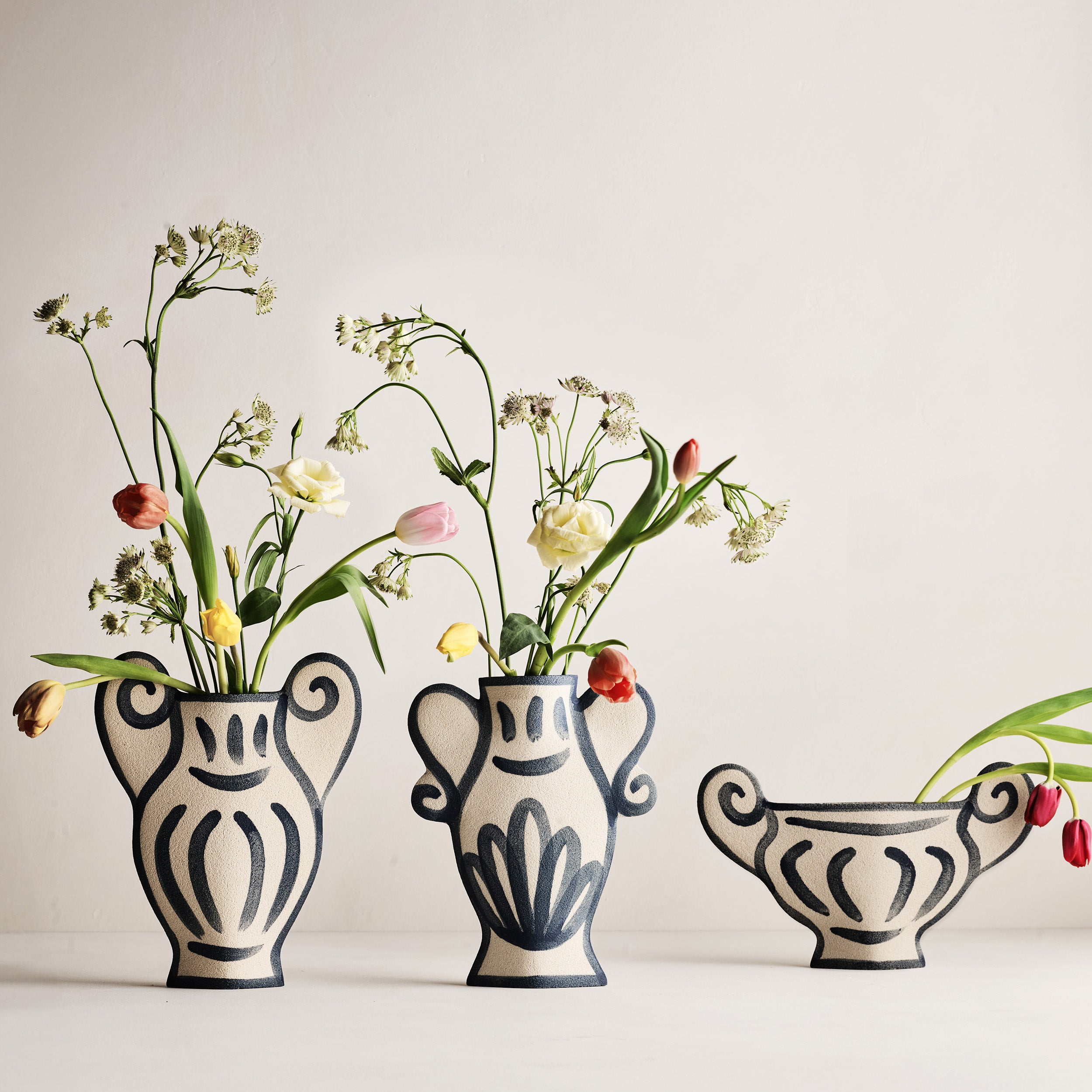 Trompe-L'oeil Floral N2 Krater Stoneware Vase - Hudson Grace