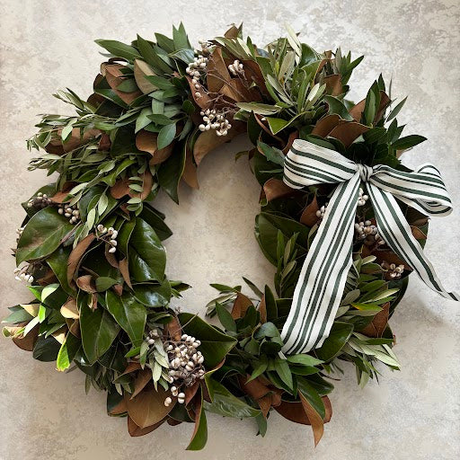 Winter Foliage Wreath with Bow 24"