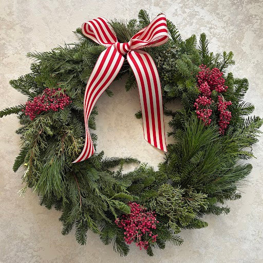 Red Berry Wreath with Bow, 24"