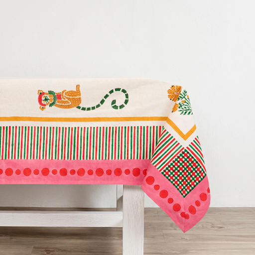 Pink Block Print Tablecloth