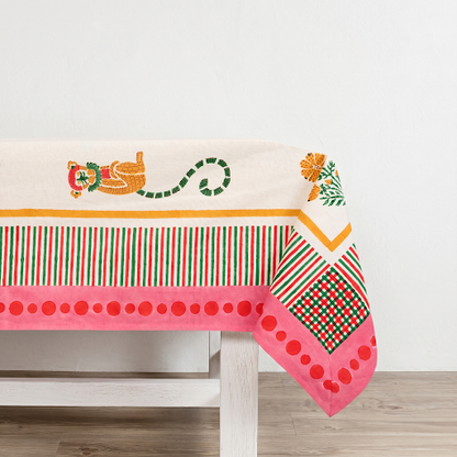 Pink Block Print Tablecloth