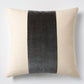 Urban gray velvet and beige linen throw pillow with a wide center stripe and flange edge, 20 by 14 inches.