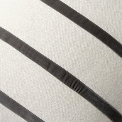 Urban Grey and Ivory Thin Velvet Stripe Pillow, 22" square, linen and cotton velvet.