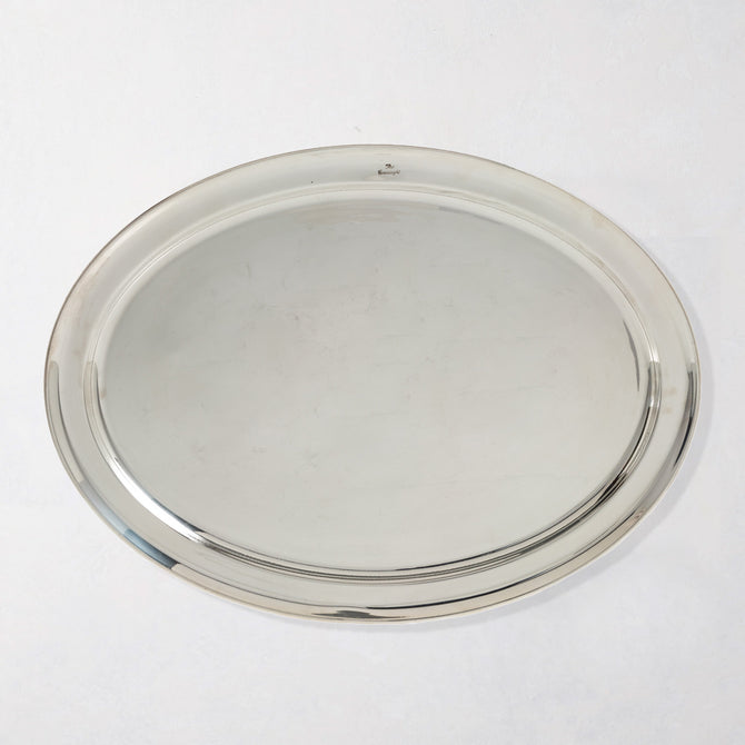 Vintage Connaught Hotel oval silverplate platter with a polished finish.