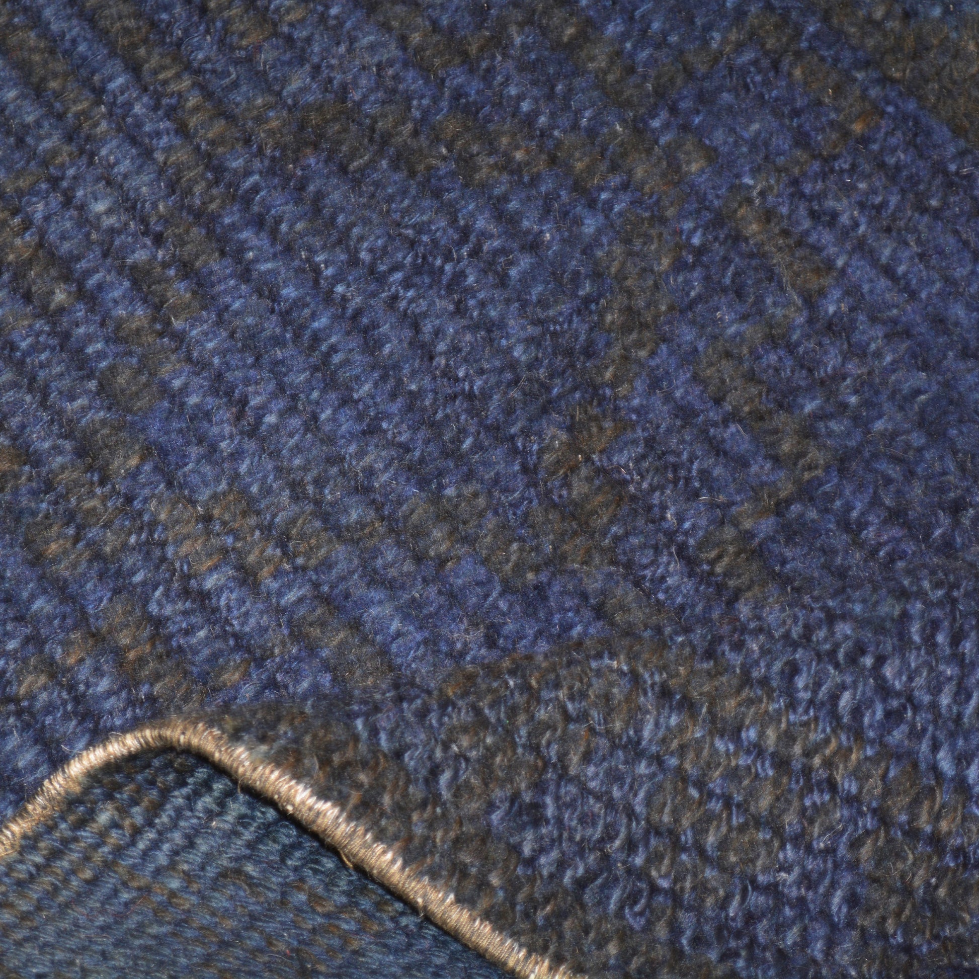 Vintage navy blue and black Turkish wool runner rug, 2'1"x 9', with a subtle pattern and low pile.