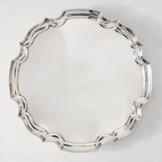 Vintage Silverplate Flora Round Scallop Footed Tray, 14"