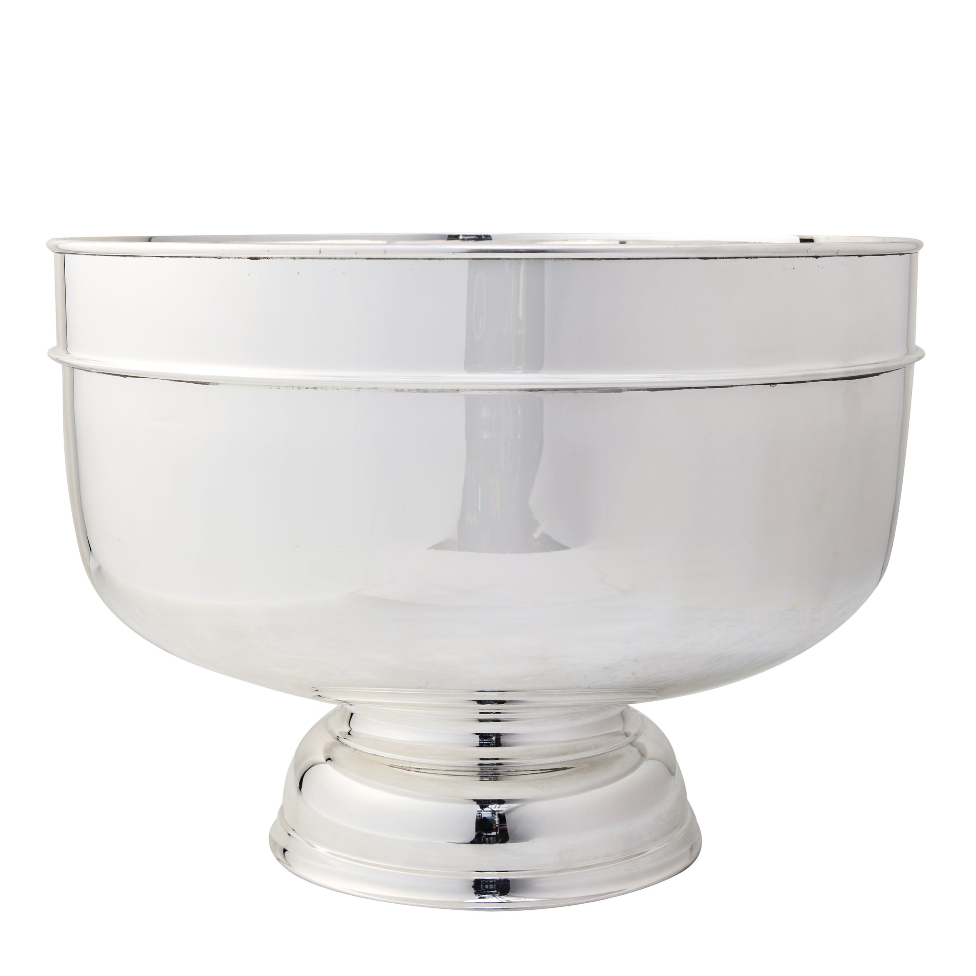 Vintage 18" silverplate footed grand punch bowl, Revere style, shiny finish.