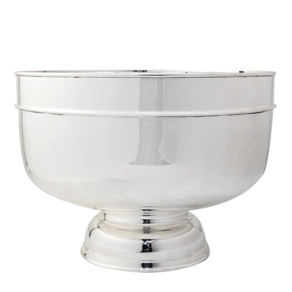 Vintage 18" silverplate footed grand punch bowl, Revere style, shiny finish.