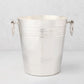 Vintage silverplate Mabel bottle holder, polished, with two ring handles and horizontal bands.