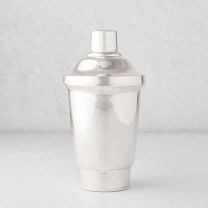 Vintage silverplate Maeve cocktail shaker with a polished finish.