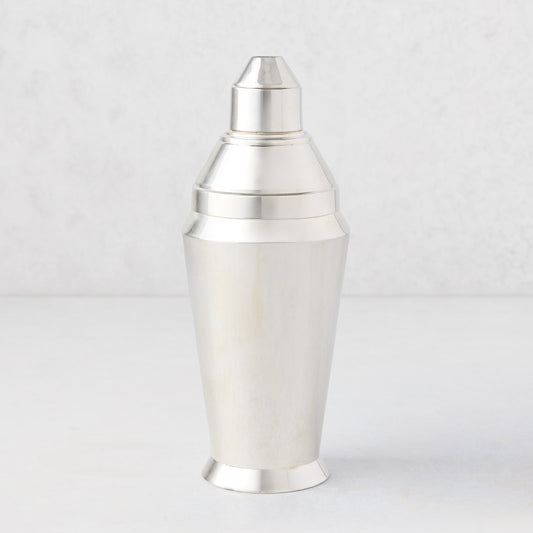 Vintage silverplate Maren cocktail shaker with a shiny, smooth finish.