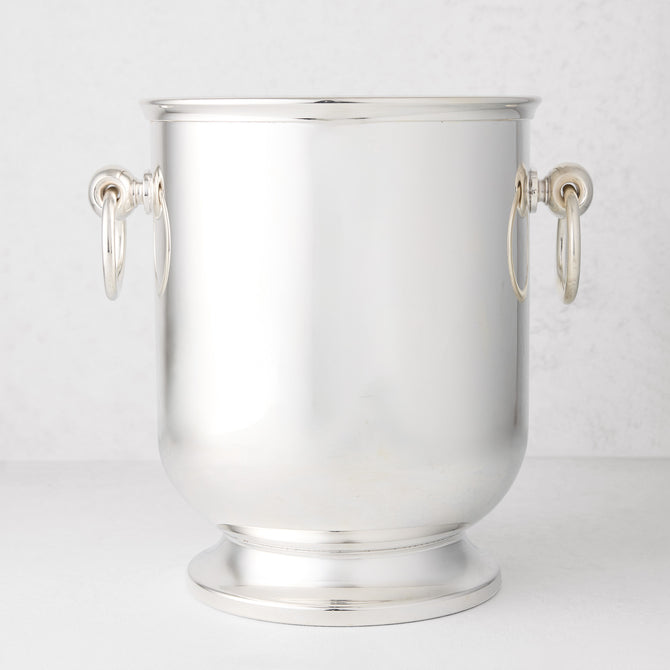 Vintage silverplate olive champagne bucket with ring handles.
