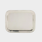 Vintage silverplate rectangular hotel serving tray with rounded corners and polished finish.