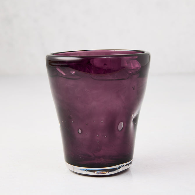 Violet Henri 8 oz. mouth-blown glass with unique imperfections and small air bubbles.