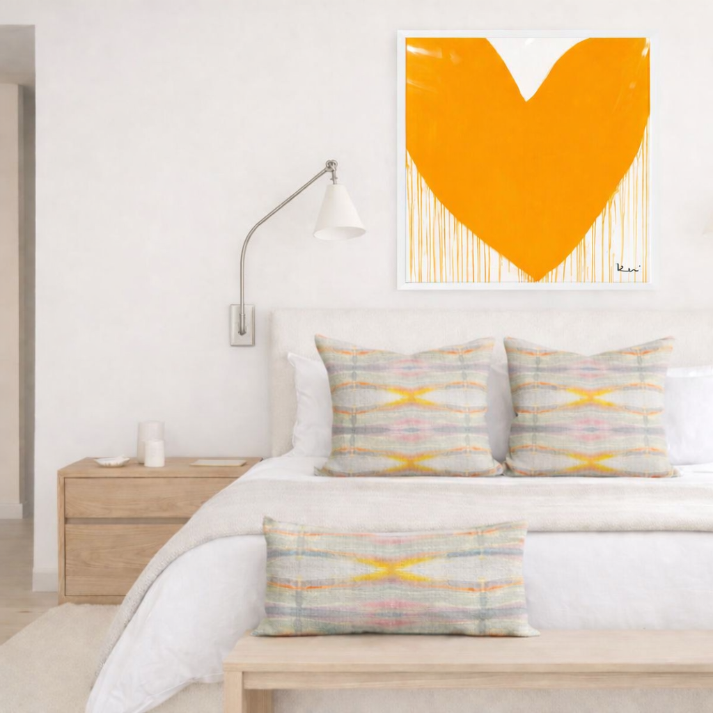 Kerri Rosenthal Vitamin L Drippy Heart Art Print: oversized, sun-saturated yellow heart with expressive drips, white frame.