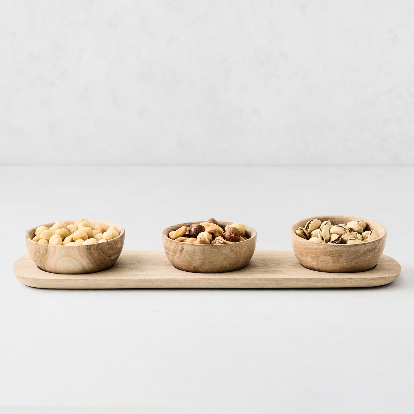 Walnut Wood Tray and Dipping Bowls Set