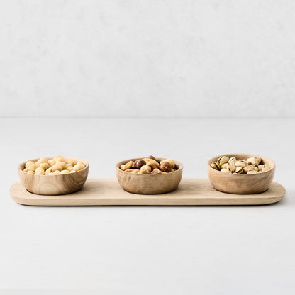 Walnut Wood Tray and Dipping Bowls Set