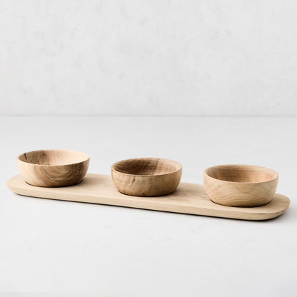 Walnut Wood Tray and Dipping Bowls Set