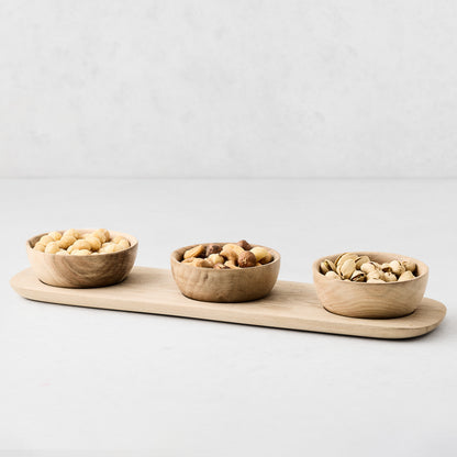 Walnut Wood Tray and Dipping Bowls Set