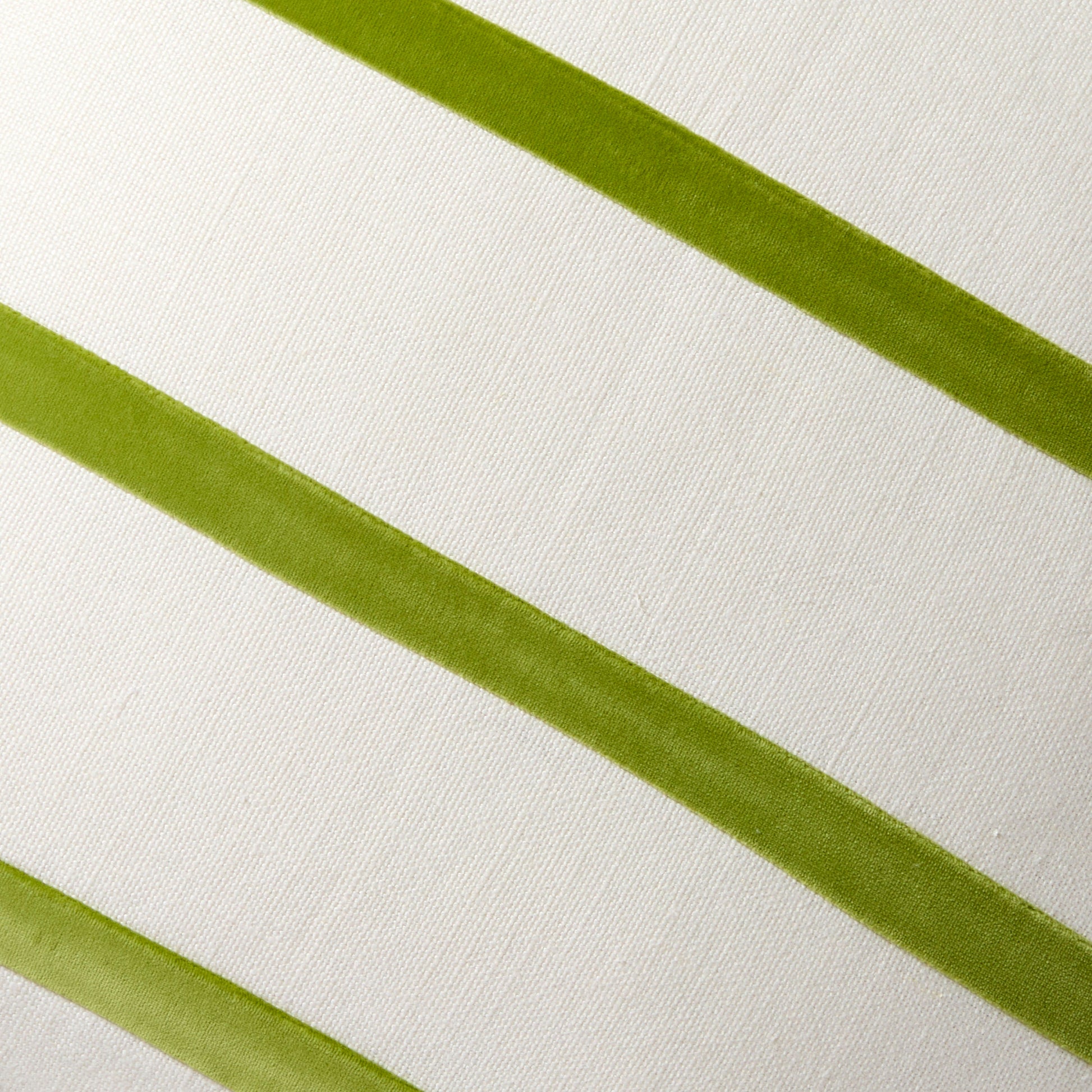 Wasabi green and ivory thin velvet stripe pillow, 22" square, linen and cotton velvet.