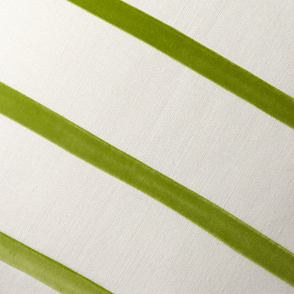 Wasabi green and ivory thin velvet stripe pillow, 22" square, linen and cotton velvet.
