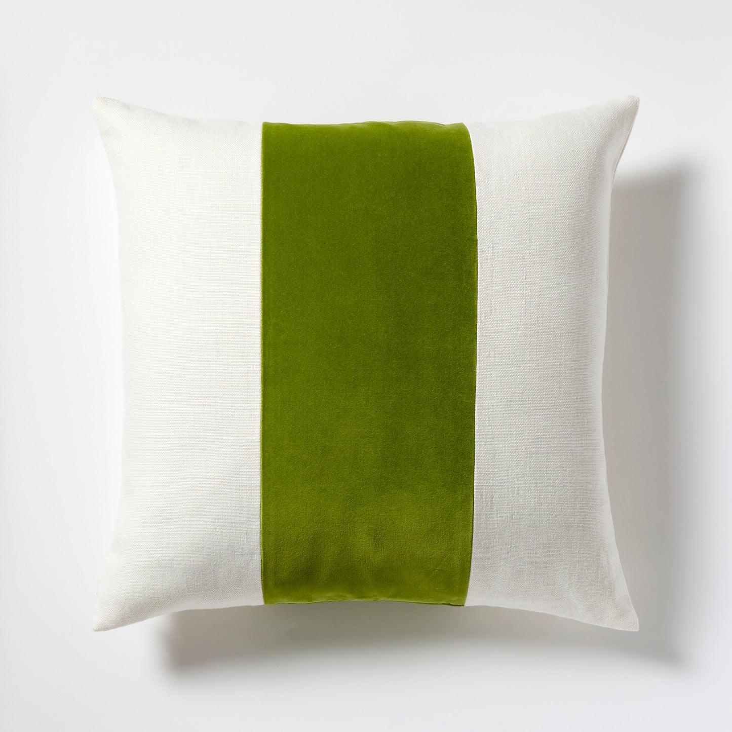 Hudson Grace Wasabi Green Wide Velvet and Linen Stripe Pillow, 22" square.