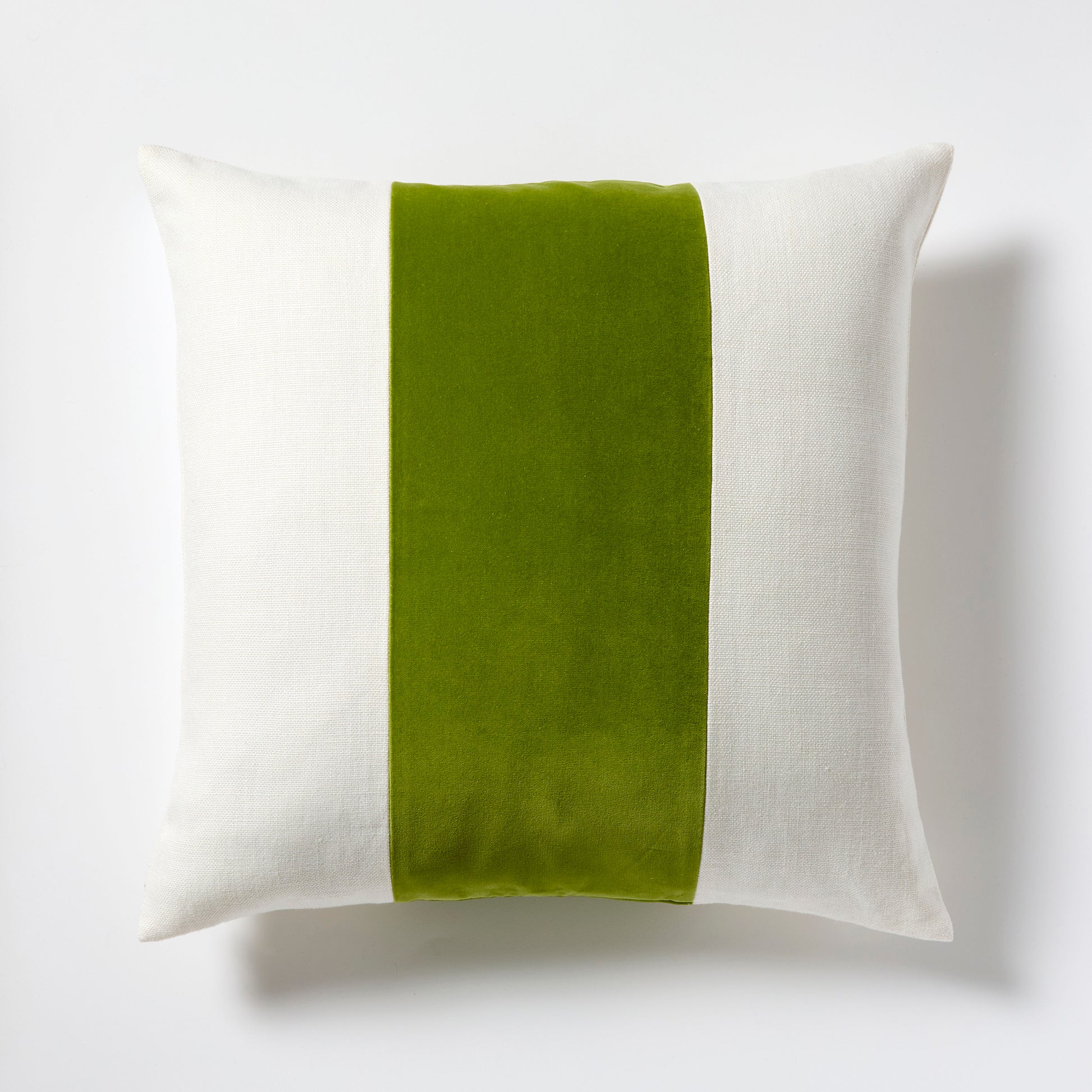 Hudson Grace Wasabi Green Wide Velvet and Linen Stripe Pillow, 22" square.