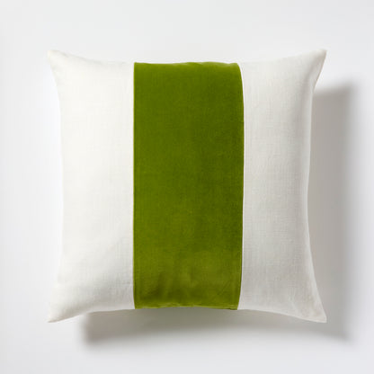 Hudson Grace Wasabi Green Wide Velvet and Linen Stripe Pillow, 22" square.