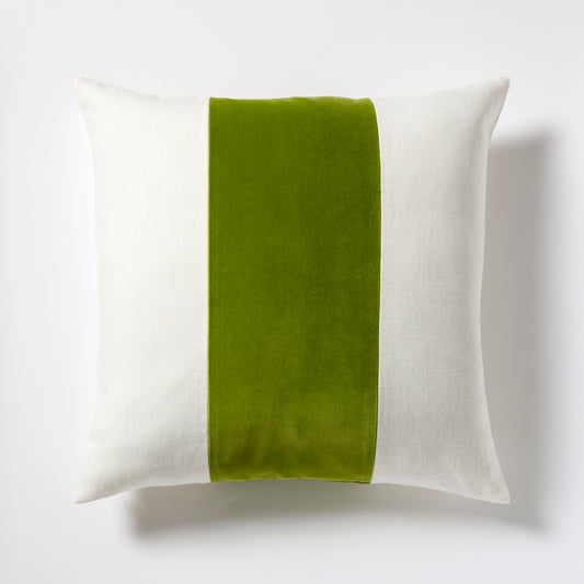 Hudson Grace Wasabi Green Wide Velvet and Linen Stripe Pillow, 22" square.