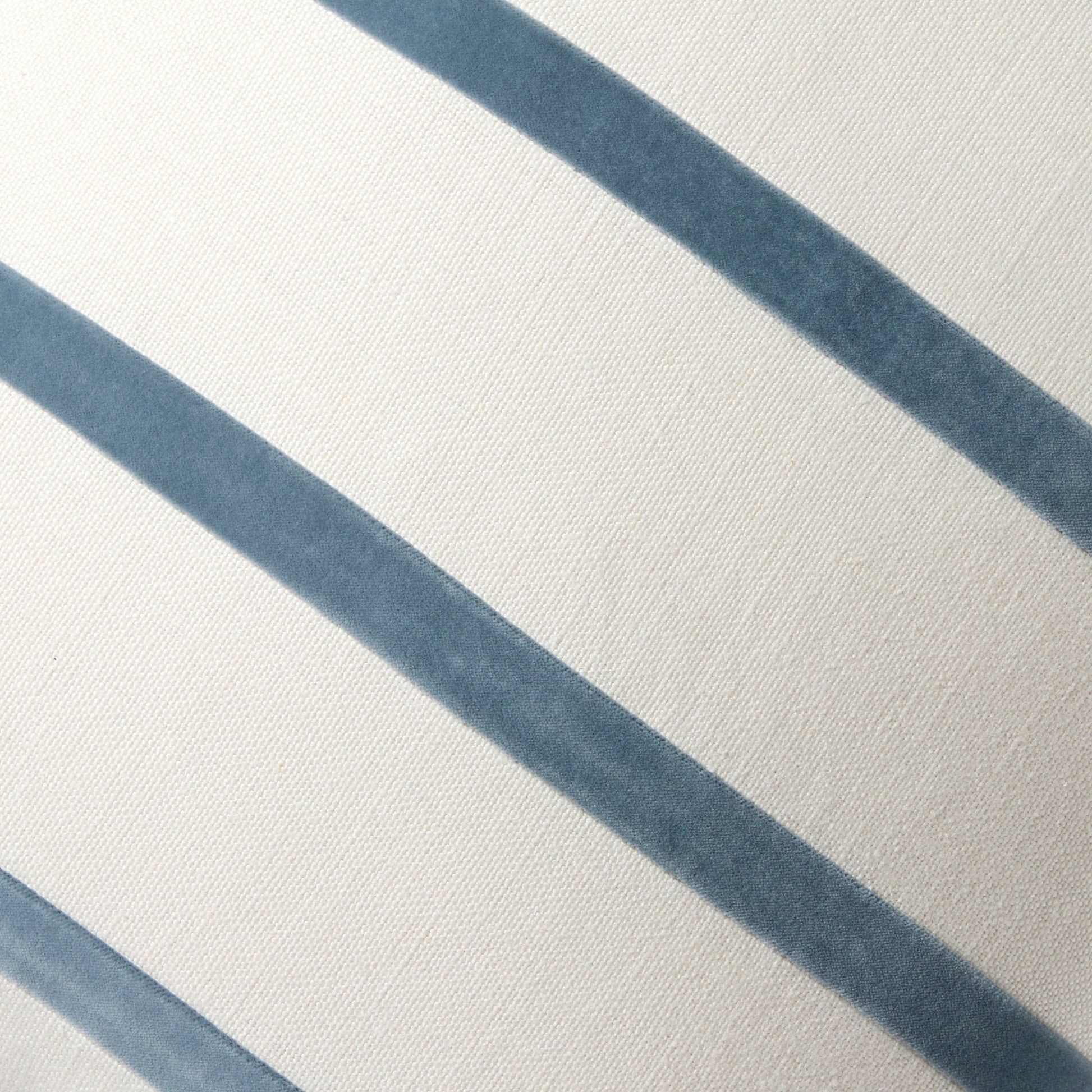 Wedgewood Blue and Ivory Thin Velvet Stripe Pillow, 22" square, Belgian Linen and Cotton Velvet.