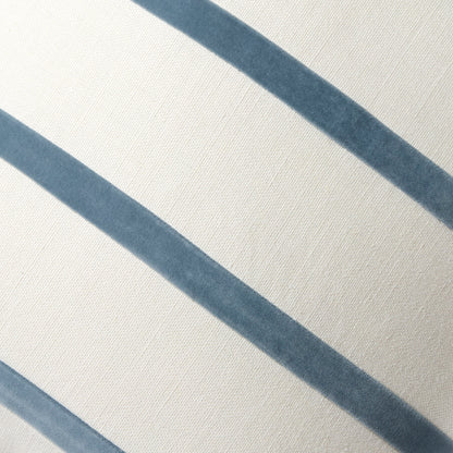 Wedgewood Blue and Ivory Thin Velvet Stripe Pillow, 22" square, Belgian Linen and Cotton Velvet.