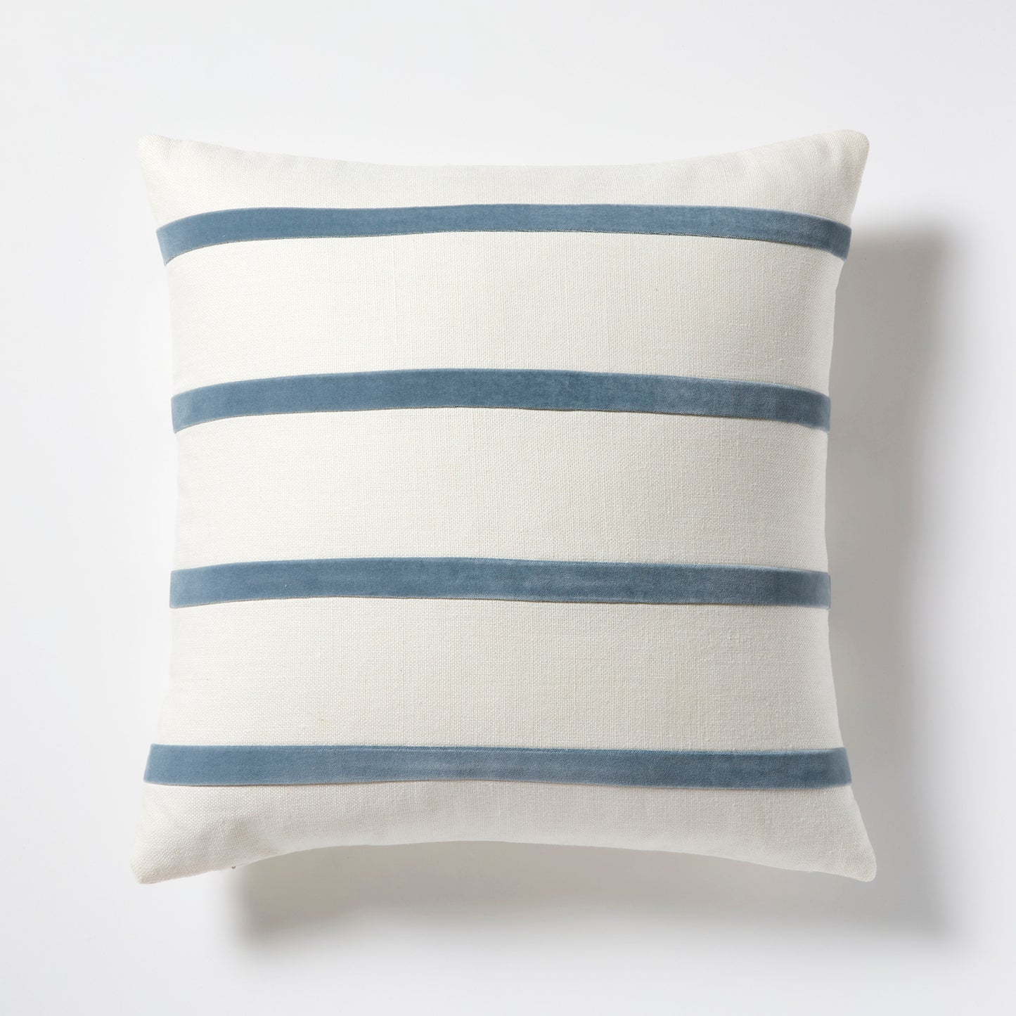 Wedgewood Blue and Ivory Thin Velvet Stripe Pillow, 22" square, linen and velvet.