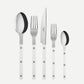 White Bistro 5-piece flatware set with stainless steel utensils and acrylic handles.